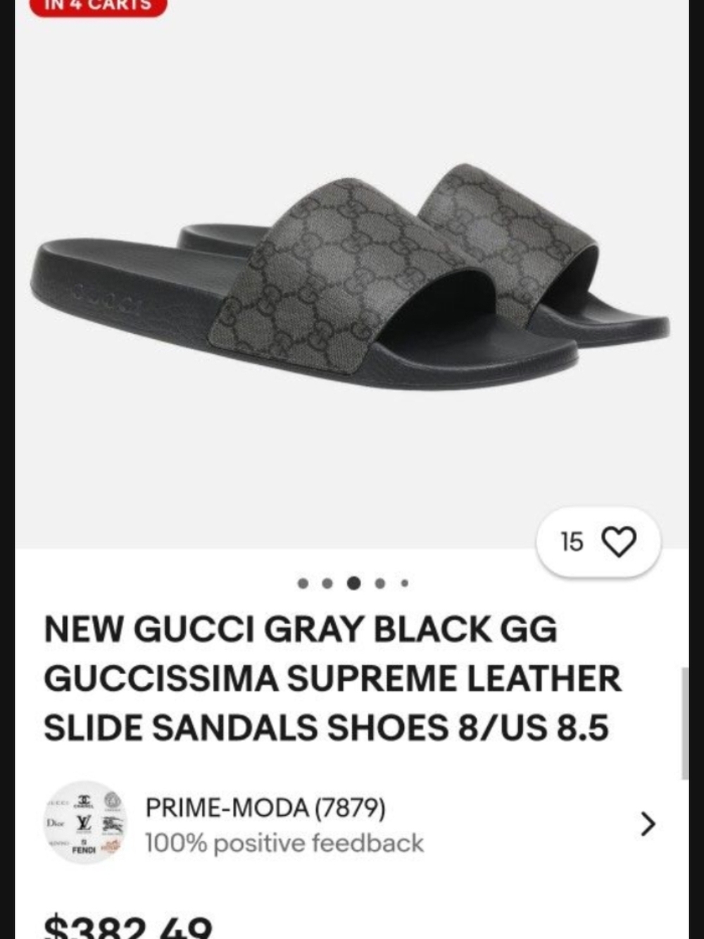 Gucci Gray Black GG Guccissima Slide Sandals
